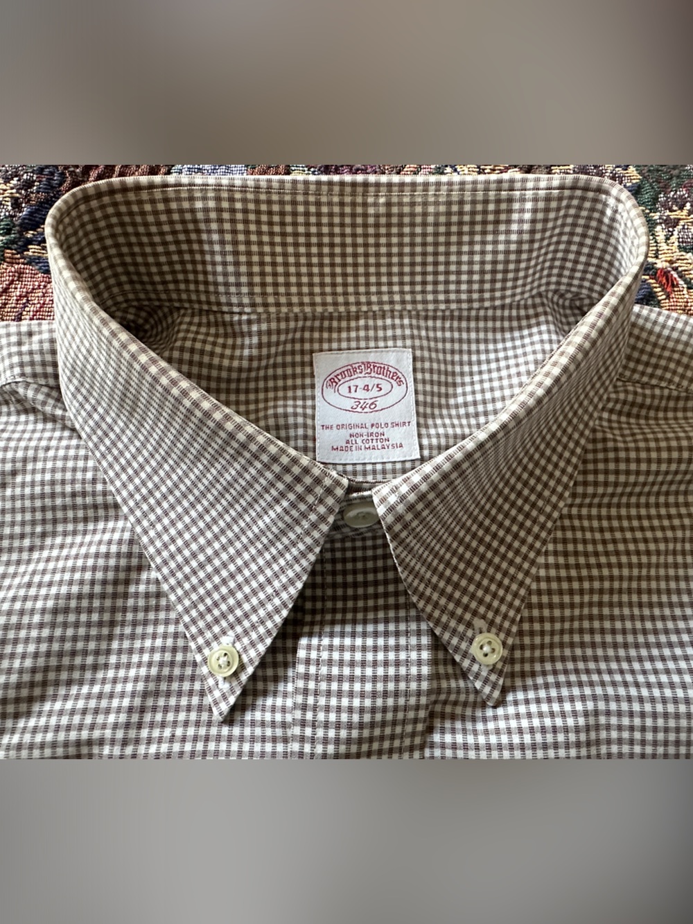 Brooks Brothers 346 Gingham Multicolor Check Men’s Dress Shirt Size 17-4/5